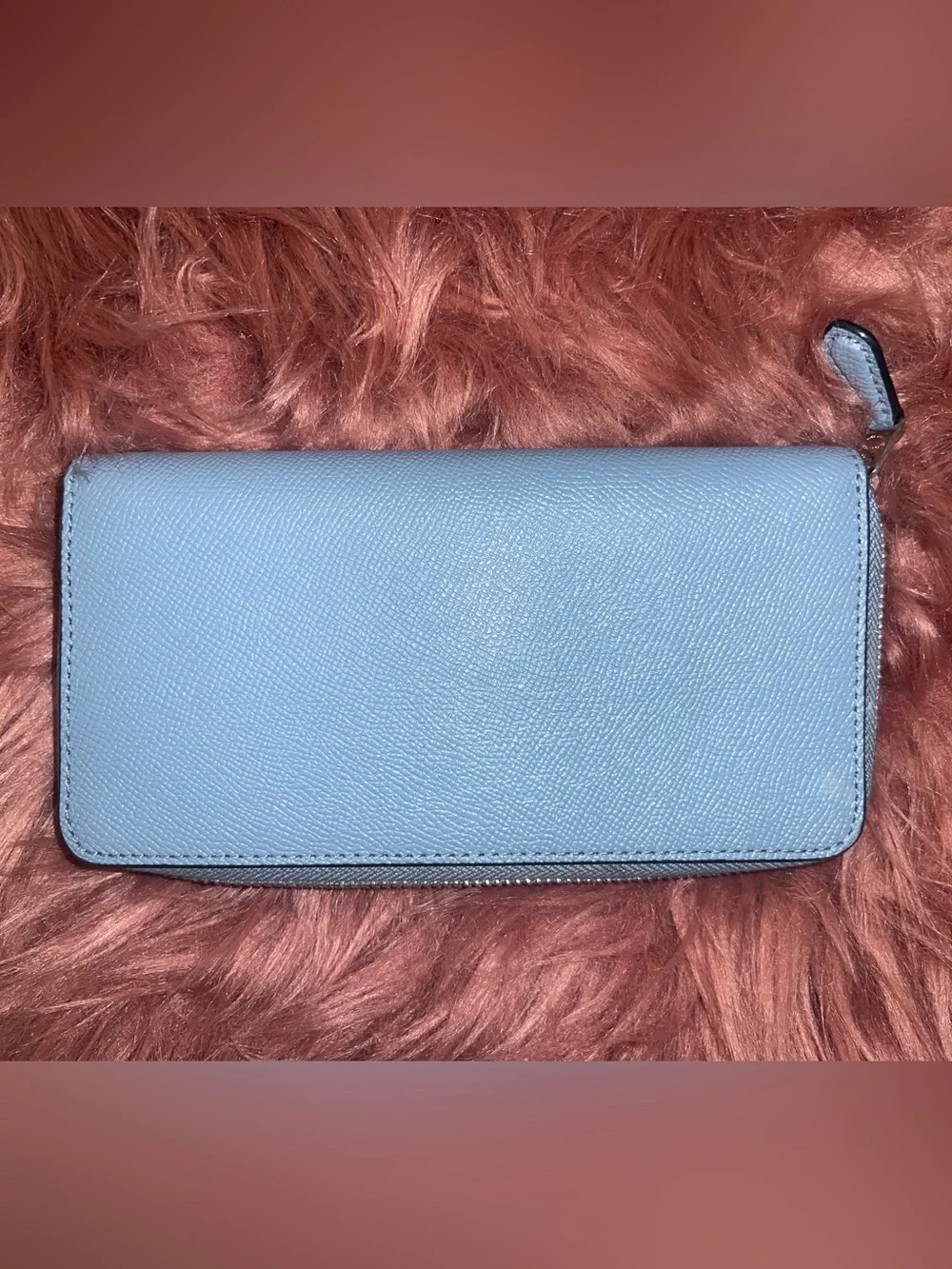 Coach Light Blue Saffiano Zip-Around Wallet